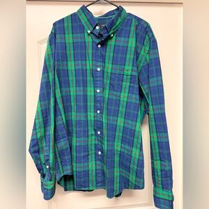 Men's Blue and Green Plaid Shirt
